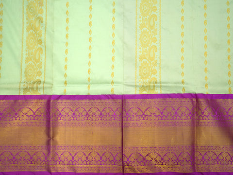 Contrast Korvai Zari Border With Striped Zari Pista Green Silk Pavadai Sattai Material