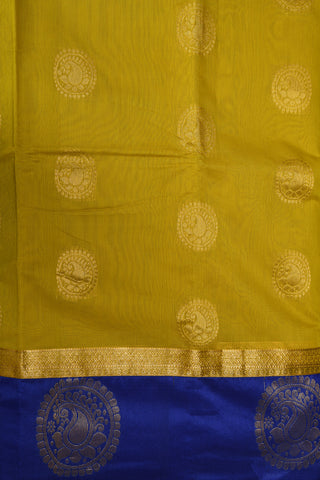 Contrast Mandala Border With Zari Paisley Butta Corn Yellow Semi Kora Silk Cotton Saree