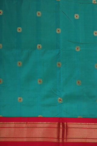 Contrast Mayilkan Korvai Border With Meenakari Work Butta Turquoise Green Paithani Semi Silk Saree