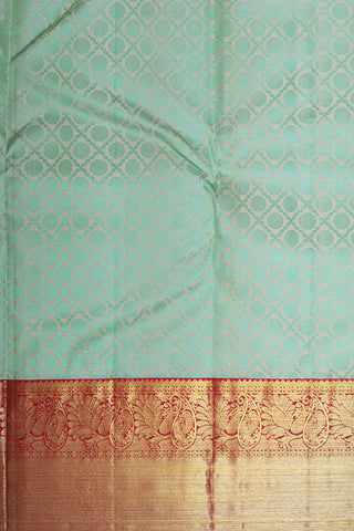 Contrast Paisley Border With Thread Work Geometric Pattern Cream Color Kanchipuram Silk Saree