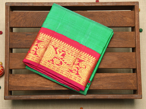 Contrast Traditional Korvai Border In Plain Mint Green Kanchipuram Silk Unstitched Pavadai Sattai Material