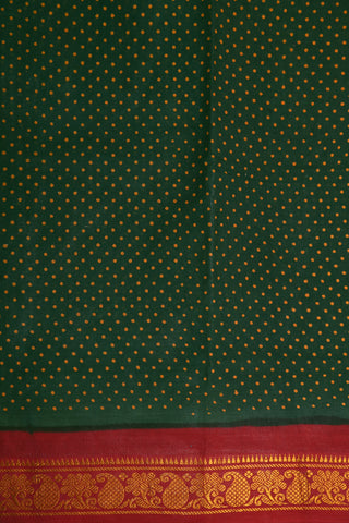 Contrast Paisley Zari Border With Small Dots Printed Seaweed Green Sungudi Cotton Saree