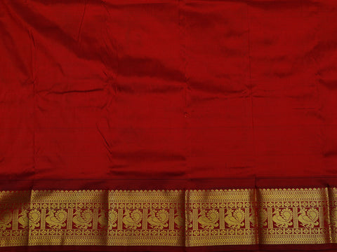 Contrast Peacock Border In Buttas Melon Yellow Kanchipuram Silk Unstitched Pavadai Sattai Material