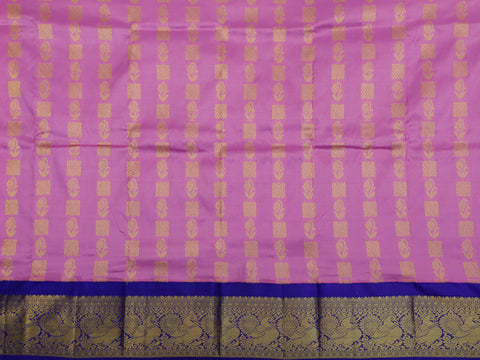 Contrast Peacock Border In Buttas Rose Pink Kanchipuram Silk Unstitched Pavadai Sattai Material