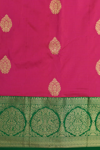 Contrast Korvai Border With Floral Motif Rani Pink Kanchipuram Silk Saree