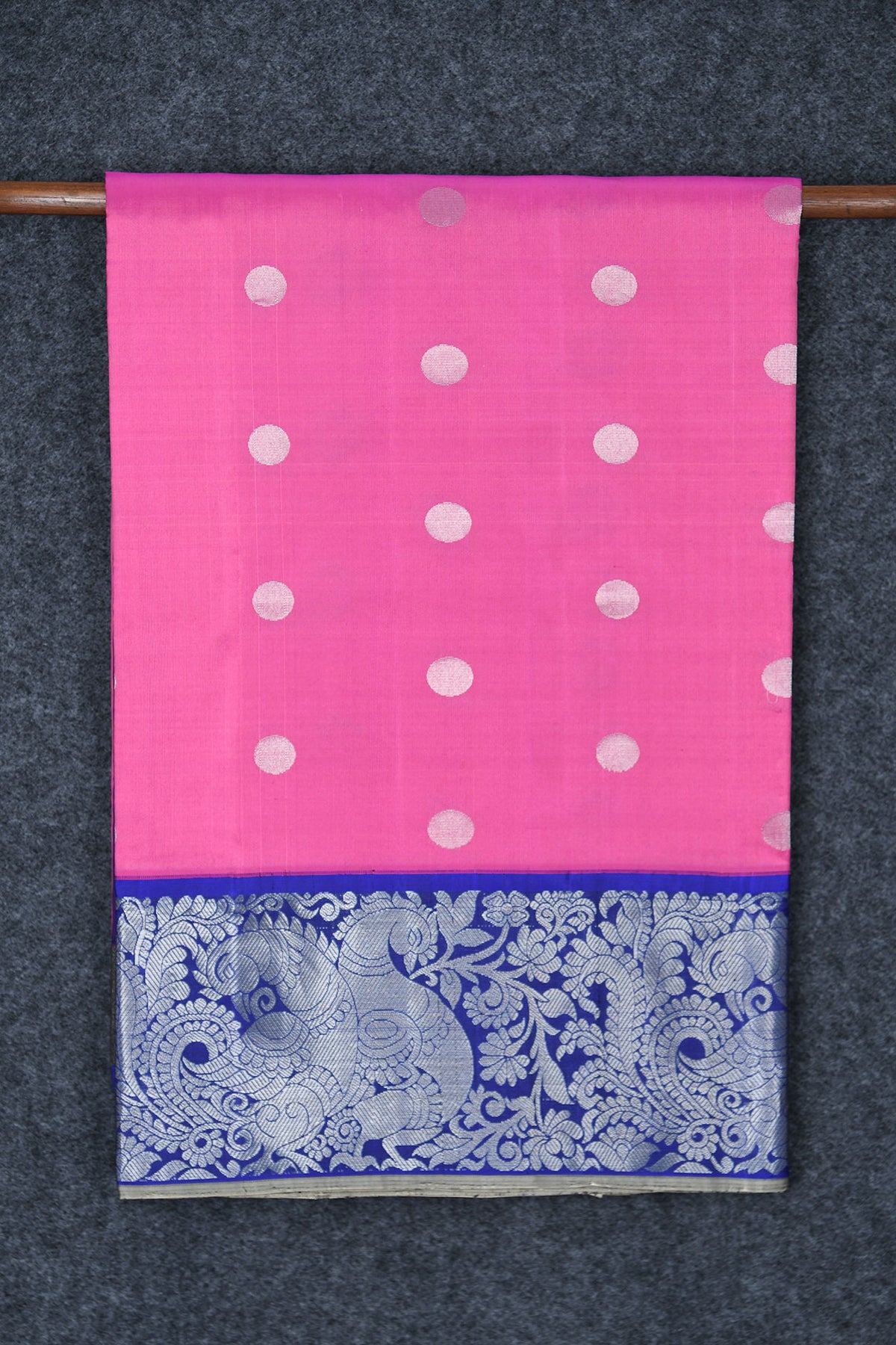Polka Dots With Contrast Border Hot Pink Soft Silk Saree