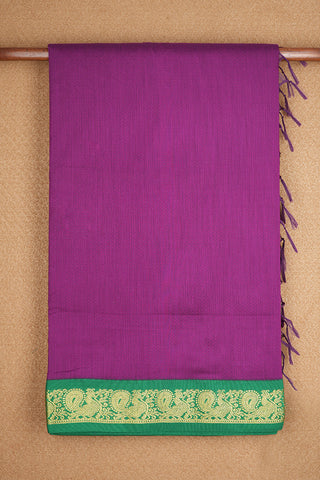Contrast Peacock Zari Border Purple Kalyani Cotton Saree