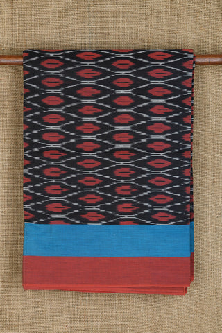 Contrast Plain Border In Ikat Design Black Semi Silk Cotton Saree