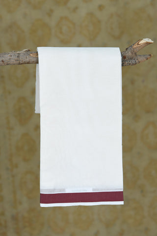 Contrast Border In Plain Off White Cotton Dhoti