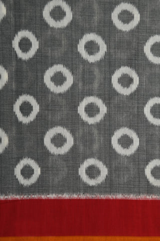 Contrast Plain Border With Circle Design Grey Pochampally Cotton Saree
