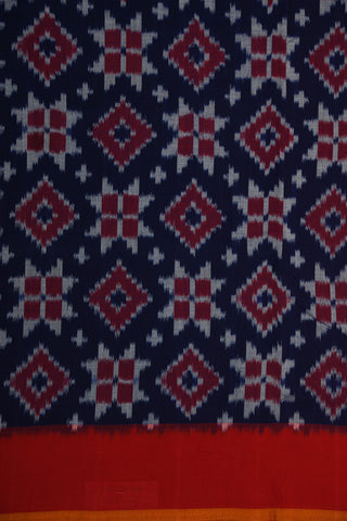 Contrast Plain Border With Geometric Pattern Navy Blue Pochampally Cotton Saree
