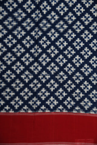Contrast Plain Border With Geometric Pattern Navy Blue Pochampally Cotton Saree