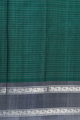 Contrast Rettai Pettu Peacock Border With Silver Zari Stripes Pine Green Gadwal Silk Cotton Saree
