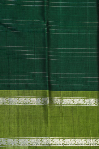Contrast Rettai Pettu Peacock Border With Silver Zari Stripes Forest Green Gadwal Silk Cotton Saree