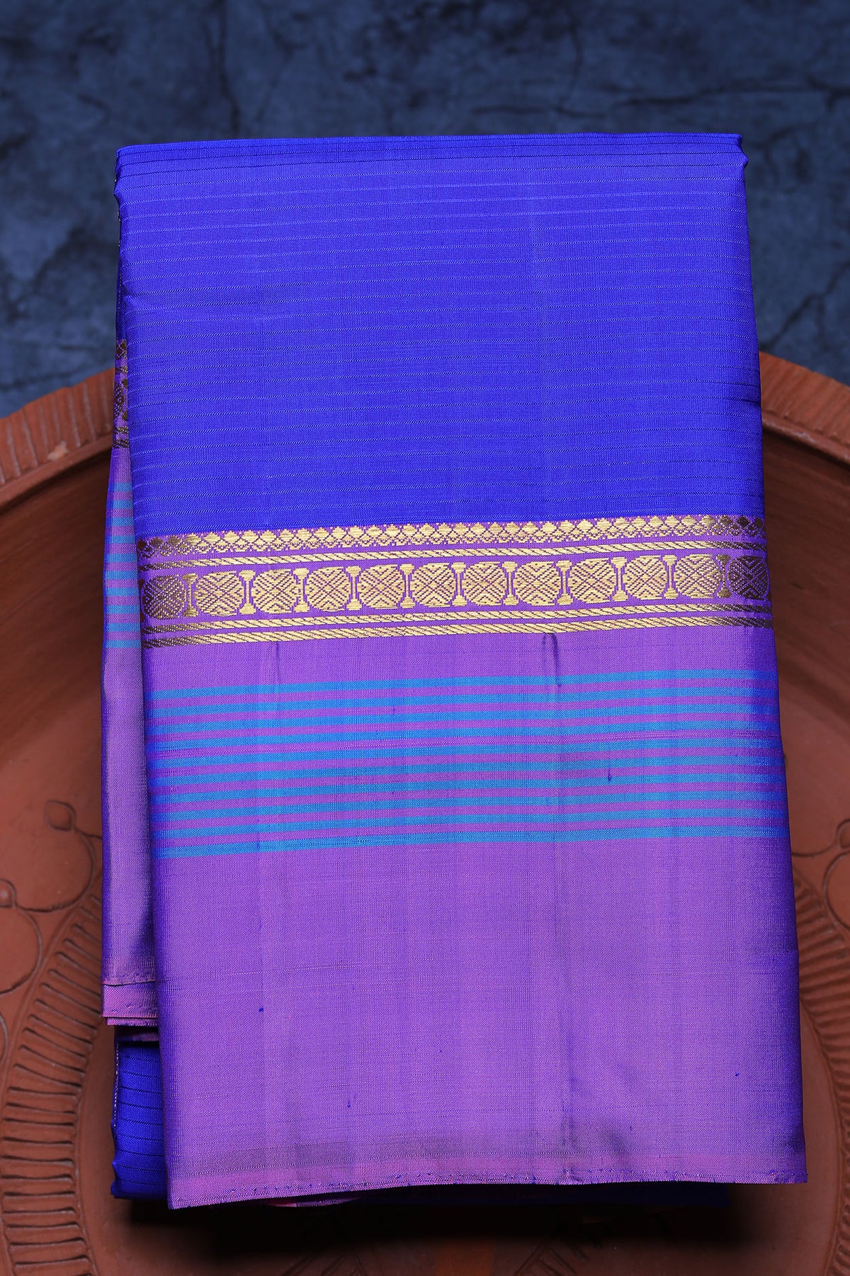 Contrast Rudraksh Border In Stripes Cobalt Blue Kanchipuram Silk Saree