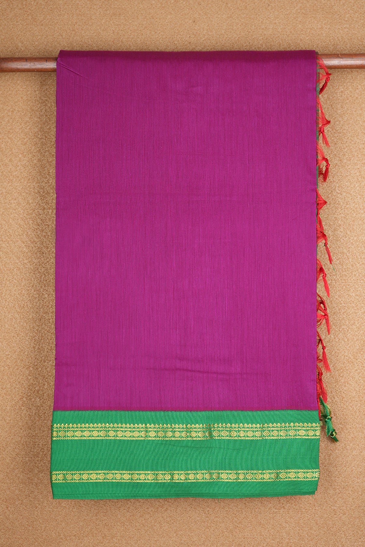 Contrast Rudraksh Zari Border Plain Purple Kalyani Cotton Saree