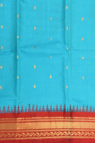 Contrast Zari Border In Buttis Sky Blue Gadwal Silk Cotton Saree