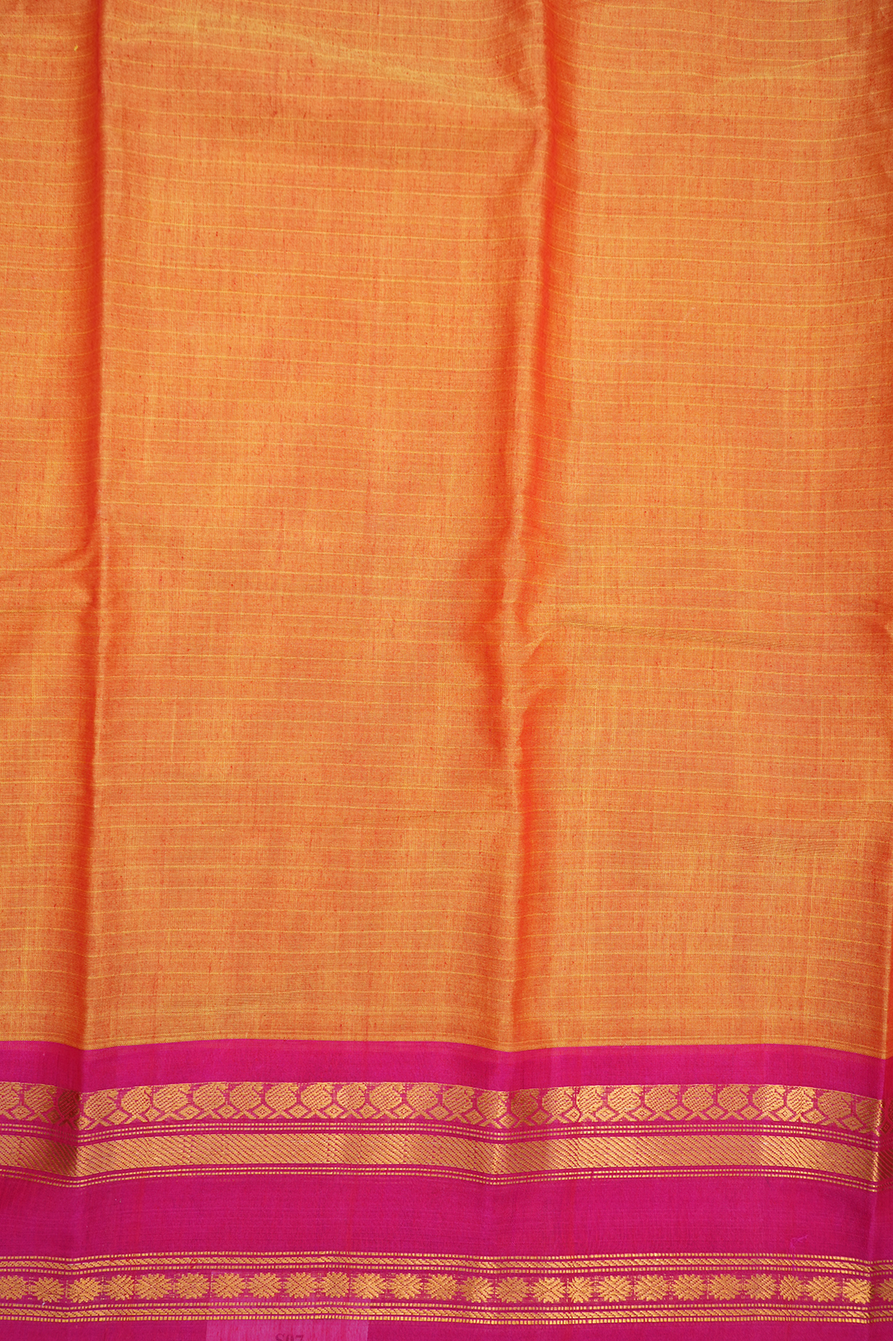 Contrast Silk Border Ochre Orange Gadwal Cotton Saree
