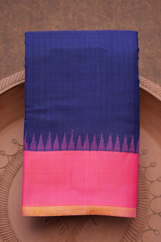 Contrast Silk Border Plain Navy Blue Gadwal Silk Cotton Saree