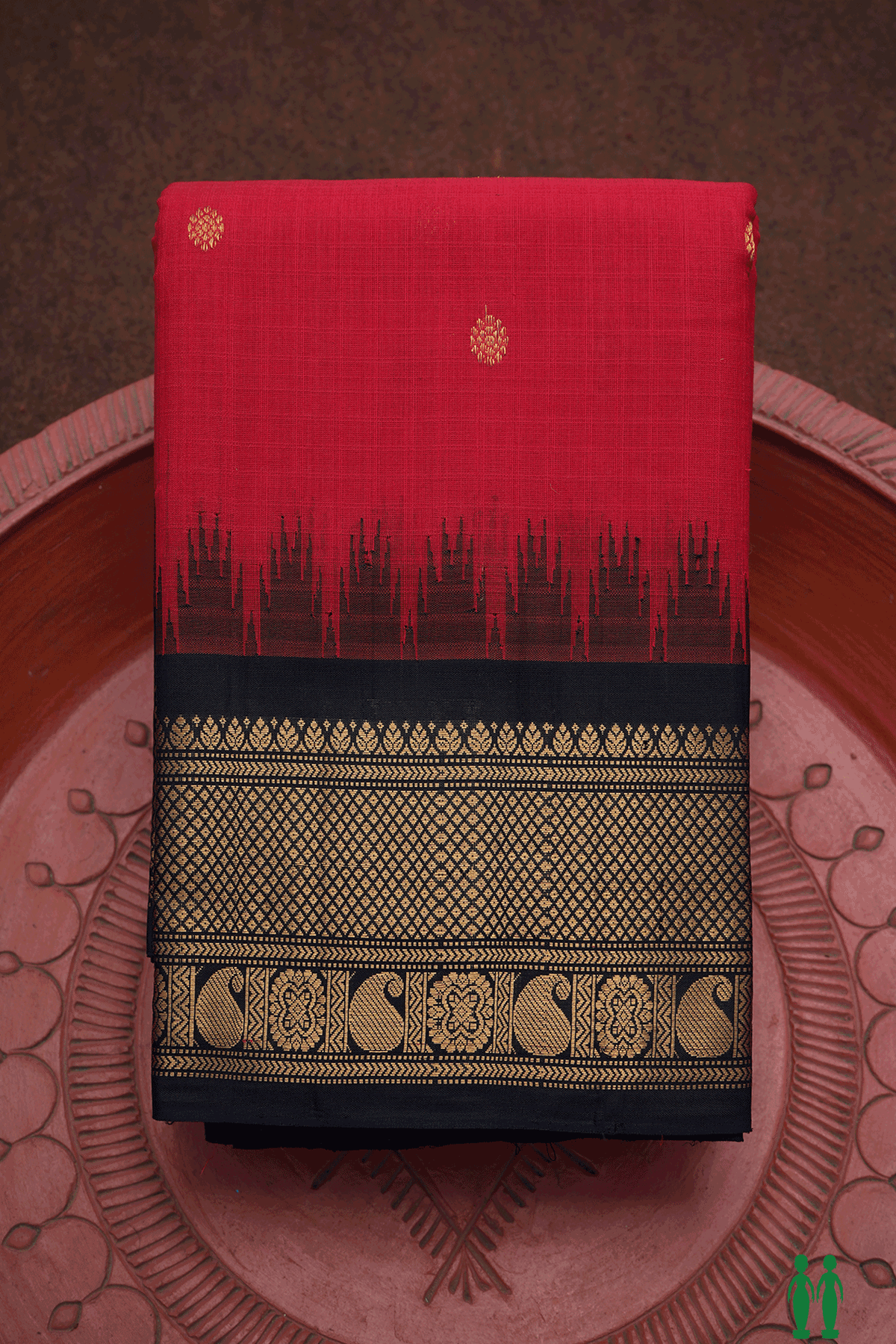 Contrast Silk Zari Border Crimson Red Gadwal Cotton Saree