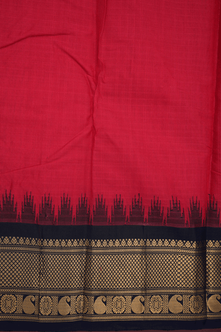 Contrast Silk Zari Border Crimson Red Gadwal Cotton Saree