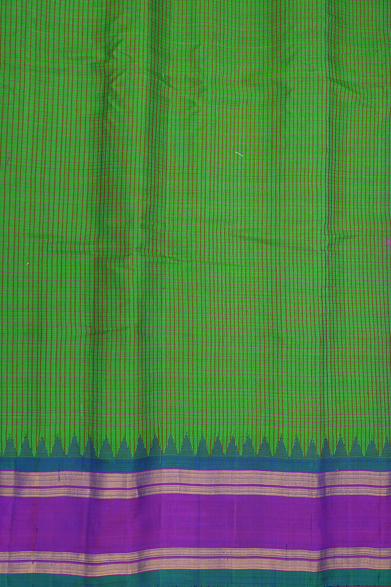 Contrast Silk Zari Border Green Gadwal Cotton Saree