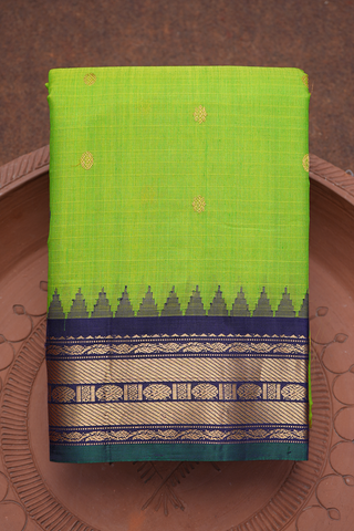 Contrast Silk Zari Border Lime Green Gadwal Cotton Saree