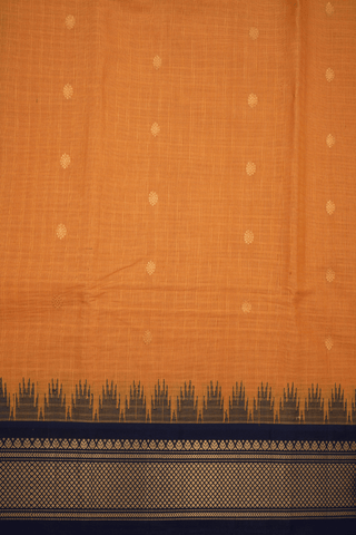 Contrast Silk Zari Border Ochre Orange Gadwal Cotton Saree