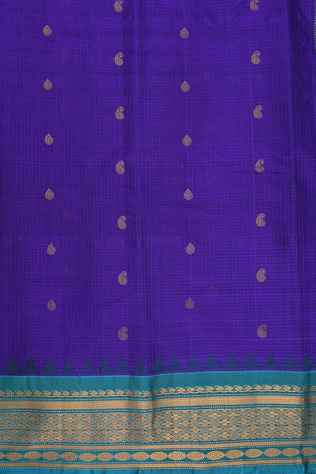 Contrast Silk Zari Border Royal Blue Gadwal Cotton Saree