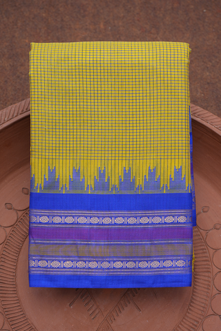 Contrast Silk Zari Border Yellow Gadwal Cotton Saree