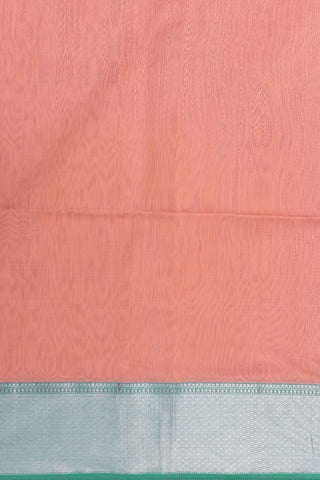 Contrast Silver Zari Diamond Border In Plain Peach Pink Maheswari Silk Cotton Saree