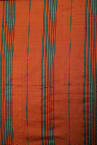 Contrast Thread Work Stripes Border In Plain Brown Dharwad Cotton Saree