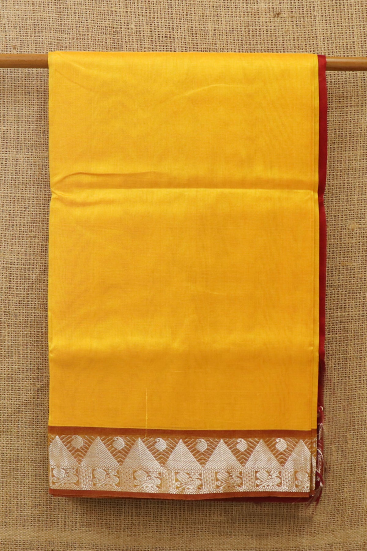 Contrast Traditional Border In Plain Mango Yellow Poly Cotton Saree