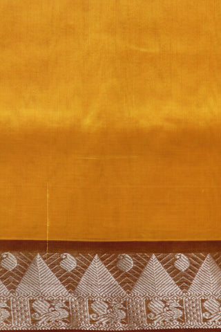 Contrast Traditional Border In Plain Mango Yellow Poly Cotton Saree
