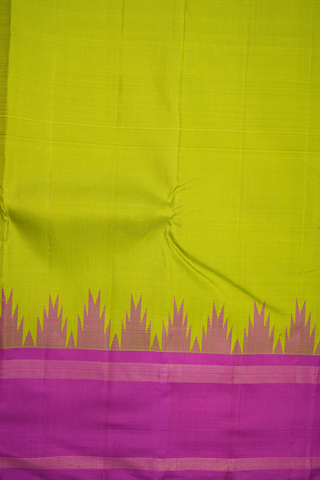 Contrast Temple Border Pear Green Kanchipuram Silk Saree