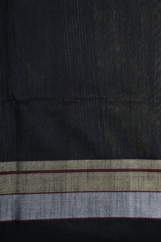 Contrast Temple Border With Thread Work Stripes Olive Green Jute Silk Saree