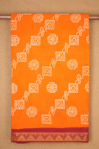 Contrast Temple Design Border Bright Orange Sungudi Cotton Saree