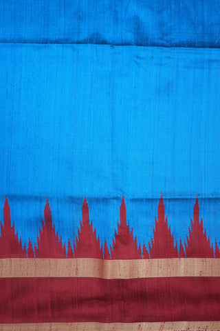 Contrast Temple Threadwork Border Sky Blue Jute Silk Saree