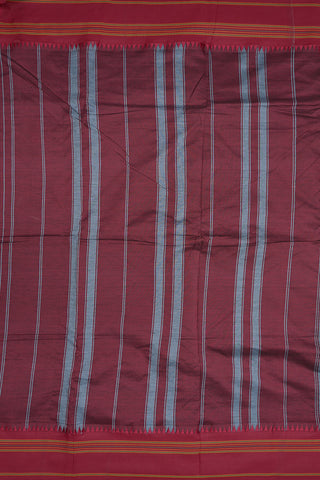 Contrast Temple Threadwork Border With Plain Pigeon Grey Dharwad Cotton Saree
