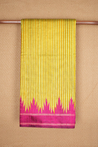 Contrast Temple Threadwork Border Yellow Jute Silk Saree