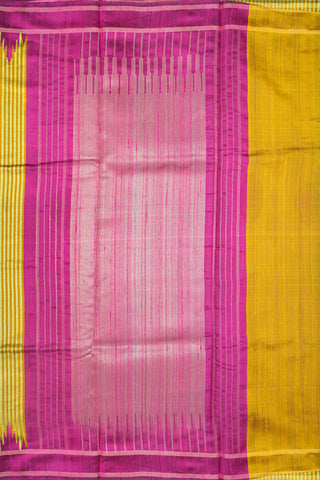 Contrast Temple Threadwork Border Yellow Jute Silk Saree