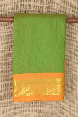 Contrast Temple Zari Border In Plain Pear Green Apoorva Cotton Saree