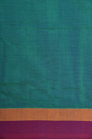 Contrast Thread Work Annam Border In Plain Bluish Green Coimbatore Cotton Saree