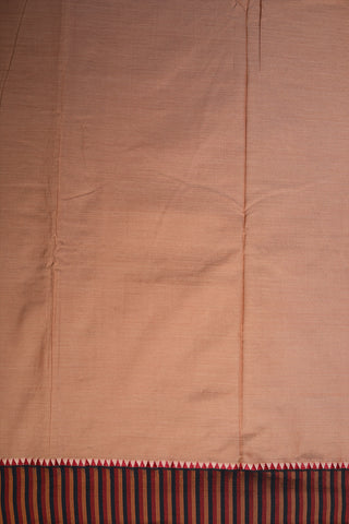 Contrast Stripes Border In Plain Biscuit Brown Dharwad Cotton Saree