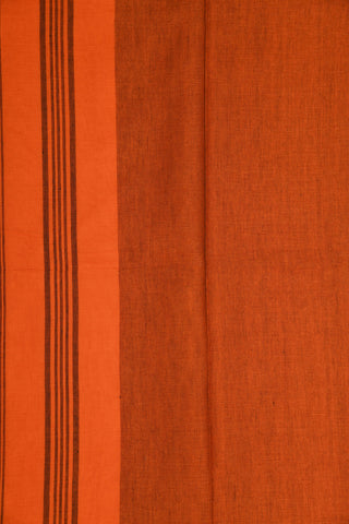 Contrast Thread Work Border In Plain Bright Orange Bengal Cotton Saree