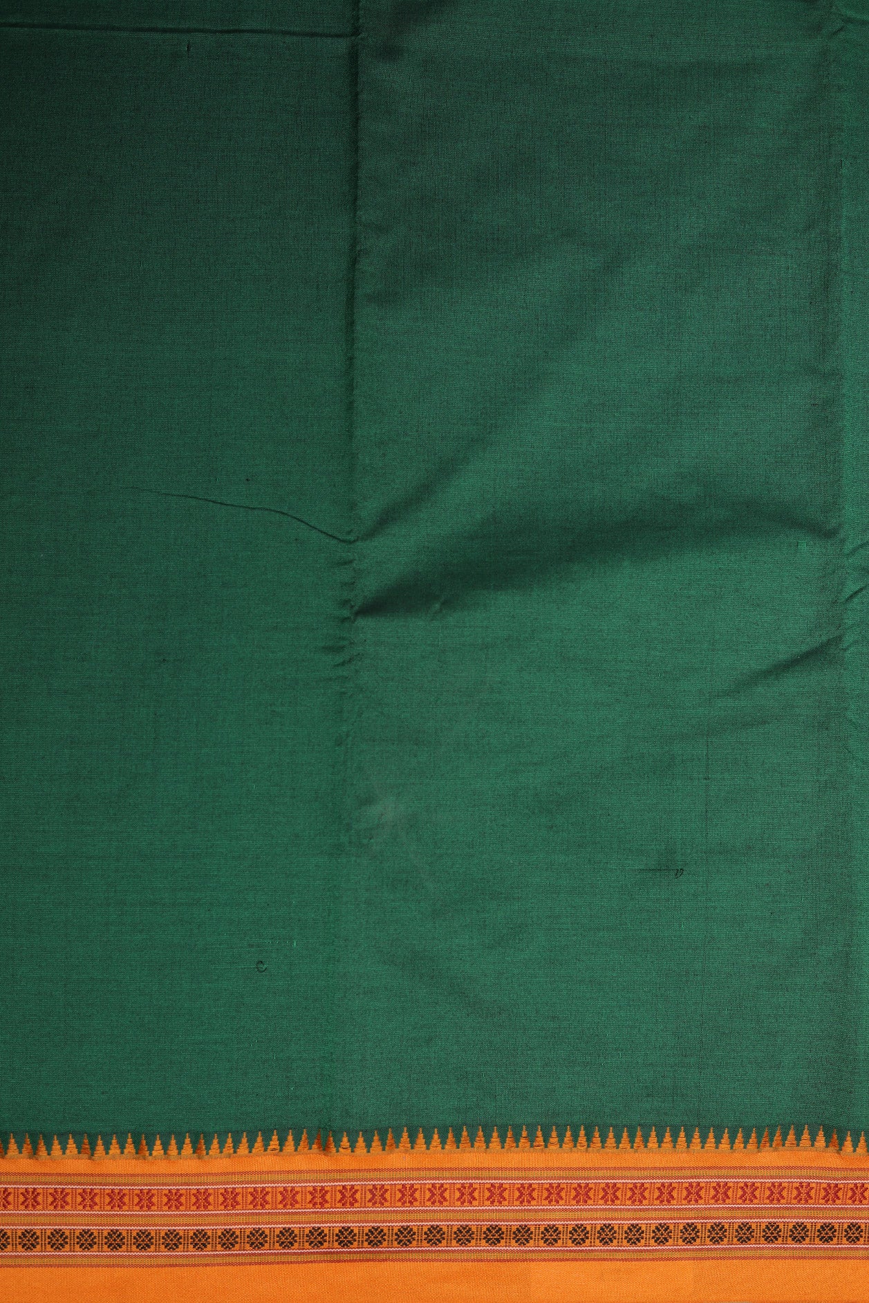 Contrast Thread Work Border In Plain Leaf Green Dharwad Cotton Saree