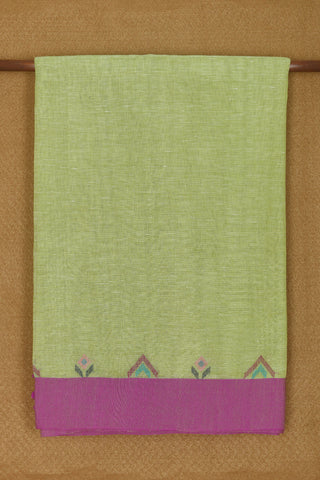 Contrast Thread Work Border In Plain Pastel Green Linen Saree