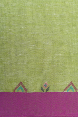 Contrast Thread Work Border In Plain Pastel Green Linen Saree