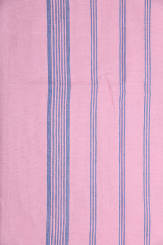 Contrast Thread Work Border In Plain Pastel Pink Bengal Cotton Saree