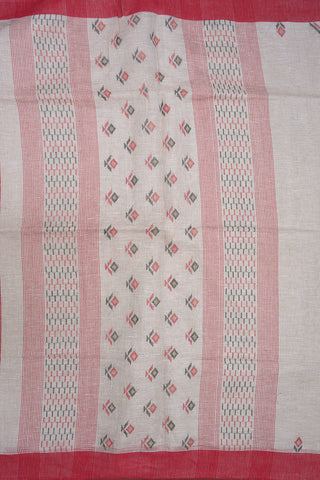 Contrast Threadwork Border Beige Linen Bengal Cotton Saree